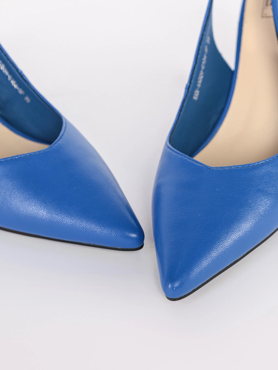 Туфли-слингбэки синего цвета на высоком каблуке
